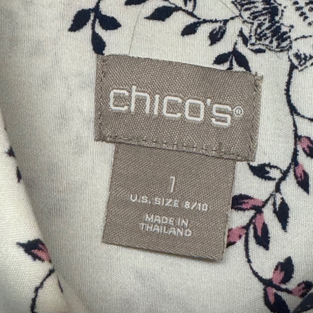Chicos Sz 1 M Floral Paisley Border Print Button Down Shirt Shacket Pockets - Picture 3 of 5